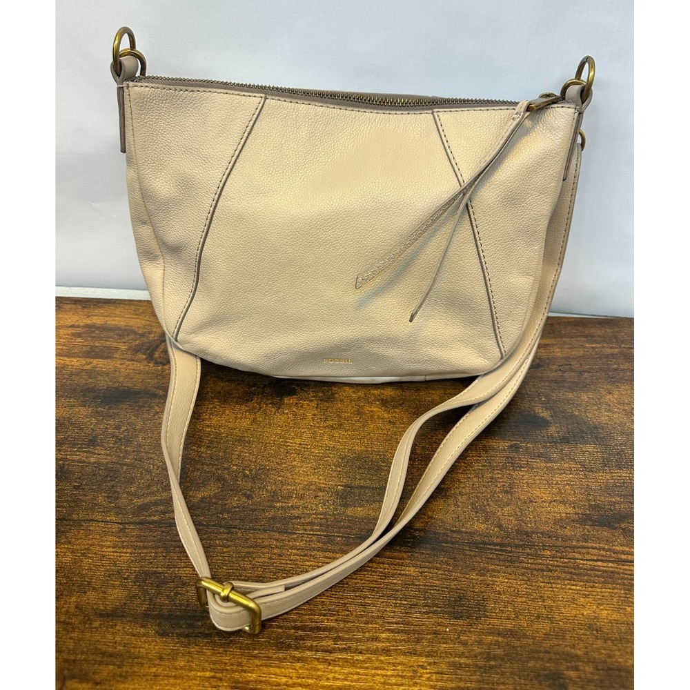 Fossil Skylar Cowhide Leather Crossbody Shoulder Bag Cream Detachable Long Strap - Picture 12 of 12